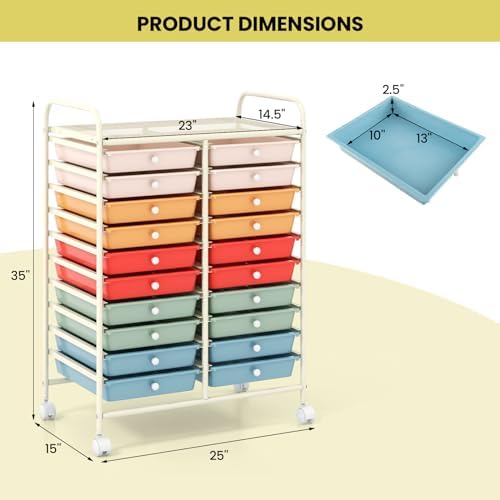 COSTWAY 20-Drawer Rolling Storage Cart, Utility Storage Organizer Cart