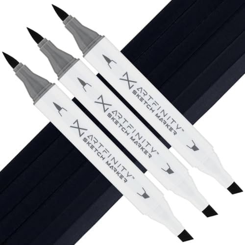 Artfinity Sketch Markers - Set of 3 - Cool Gray 10 CG10, Vibrant, Professional, Dye-Based Alcohol Markers for Artists, Drawing, Travel, & More