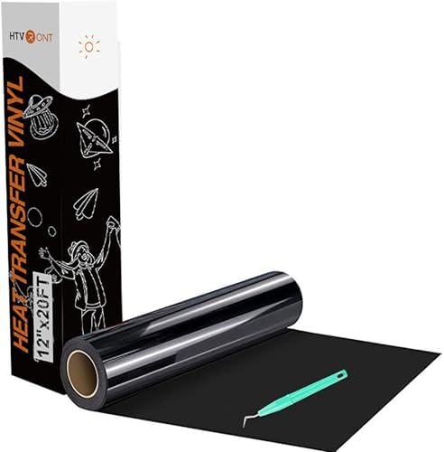 HTVRONT Heat Transfer Vinyl Black HTV Rolls, 12" x 20ft