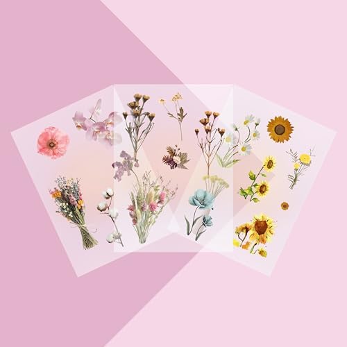 Transparent Flower and Butterfly Stickers for Scrapbooking, Journaling - Vintage Clear Floral Stickers - Waterproof Vinyl Nature and Aesthetic Decals, Gifts for Women & Men