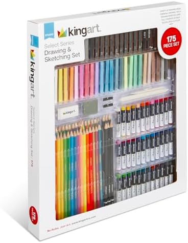 KINGART Select Series Drawing & Sketching Set, 175 pc, Complete Art Kit with Colored Pencils, Pastels, Graphite, Charcoal, Paper