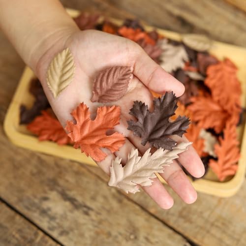 100 pcs Mulberry Paper Leaves DIY Craft Scrapbooking Wedding DIY Craft Supplies Card Mixed Leaves (Mixed Brown Tone)