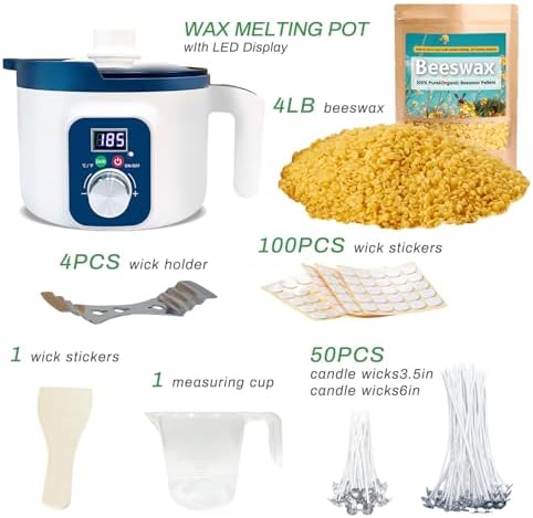 Handnatur Beeswax Candle Making Kit for Adult, 4lb Wax for Candle Making, Including Organic Beeswax with Digital Wax Melter, Cotton Wick, Wick Stickers