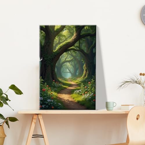 JOOZ Landscape Paint by Numbers Kit for Adults with Frame Forest Paint by Number with Easel Tree Adult Paint by Number Kits Framed Canvas Oil Painting Kits for Home Wall Decor 8x12 Inch