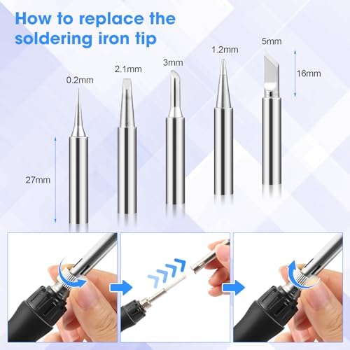 Soldering Iron Kit, 100W LED Digital Solder Gun kits with Ceramic Heater, Adjustable Temperature Welding Tools with Tips, Wick Braid, Stand, Solders Wire, Sponge, Flux Paste, Black