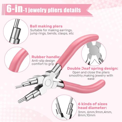 Mudder 2 Pcs Jewelry Making Tool 6 in 1 Bail Making Plier,Pink