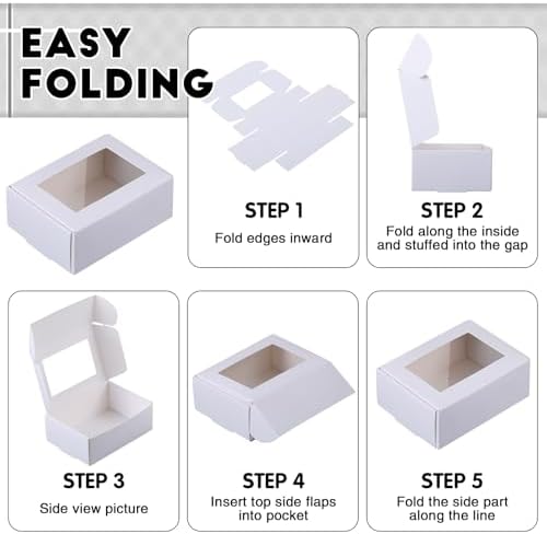 Zonon 300 Pcs Soap Boxes for Homemade Packaging, Mini Kraft Boxes with Window for Bakery Candy Soap Making Gift Packaging, 3.7x2.6x1.4 Inch (White)
