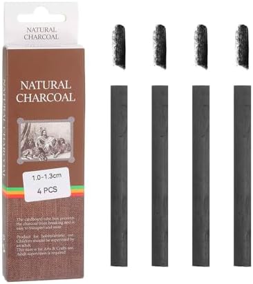 MECCANIXITY Pack of 4 Willow Charcoal Sticks 10-13mm Willow Charcoal Black