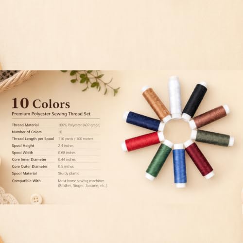 10 Colors Polyester Sewing Thread 110 Yards Each