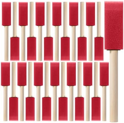 Bates- Foam Paint Brushes with Wood Handle, 1 Inch, 26 Pack, Red, Sponge Brushes for Painting, Sponge Paint Brush