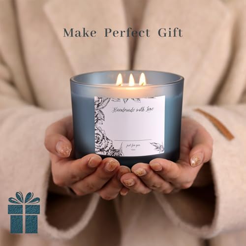 6 Pack Glass Candle Jars with Lids (16oz, Frosted Lake Blue) - Large Candle Jars for 3 Wick Candles Making - Empty Candle Jars Containers - Candle Making Accessories include 16Pcs Candle Labels