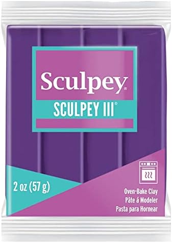 Polyform Sculpey III Polymer Oven-Bake Clay, Purple, Non Toxic, 2 oz. bar, Great for modeling, sculpting, holiday, DIY, mixed media and school projects.Perfect for kids & beginners! | Polymer Clay, Perfect for Jewelry, Home Decor, and General Crafting