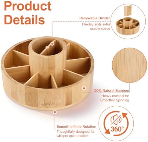 Marker Organizer Rotating Bamboo Desk Organizer, Silent 360° Rotation Caddy, 10 INCH LARGE Art Supply Caddy Holds 140+ Markers, 750+ Pencils for Home Office, Classroom, Birthday Gift, 10 Compartment