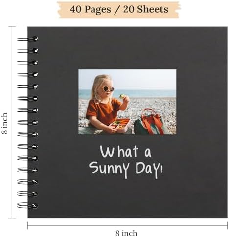 Scrapbook Photo Album 8"x8" 20 Sheets 40 Pages Hardcover Kraft Paper Black