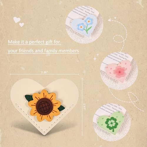 VYRANA 4Pcs Leather Heart Bookmarks - Cute Corner Book Marks Sets for Reading, Floral Read Lover Gifts for Women Men Kids Girl Readers, Pretty Book Markers for Reading, Aesthetic Gifts for Planner