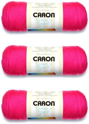 Caron Simply Soft Solids Yarn, 6oz, Gauge 4 Medium, 100% acrylic - Neon Pink - Machine Wash & Dry