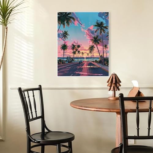 KYOQFVN Sunset Road Paint by Numbers for Adults Beginner, Street Adult Paint by Number Kits on Canvas, DIY Oil Painting Kits for Home Wall Decor 16X20 inch (Without Frame)