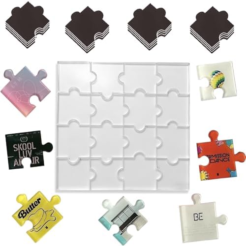 Ouliget DIY Fridge Magnet Craft Set,Blank Clear Acrylic Decorative Fridge Magnets with Adhesive Backing for Office Classroom Cabinets Kitchen,16 Sets, Jigsaw Shape