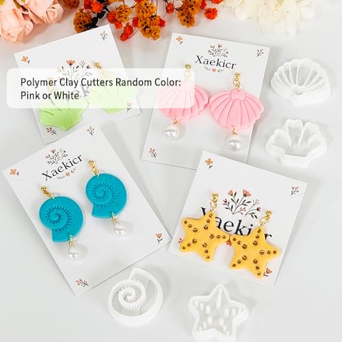 Xaekicr 4PCS Ocean Theme Polymer Clay Cutters Set – Starfish Seashell Clay Earring Cutters – Clay Tools for Polymer Clay Jewelry Making, Beach DIY Crafts Supplies