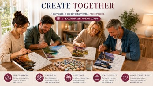 Paint by Numbers Kit for Adults, Set of 4 Framed Canvases, Countryside