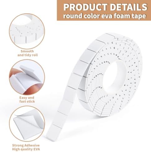 ZZRANYE 350Pcs Double Sided Foam Tape Pre-Cut Roll, 2 Rolls White Self-Adhesive Foam Squares 0.59 x 0.59 Inch for Crafts, Card Making, Scrapbooking, DIY Arts & Sewing Projects
