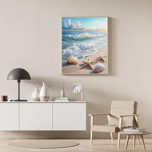 Fotasmua Diamond Painting Kits for Adults Beginner Beach, DIY Diamond Art Kits for Adults, 5D Ocean Sea Shell Round Full Drill Gem Art and Crafts Paintings kit for Home Wall Decor 12x16 Inch