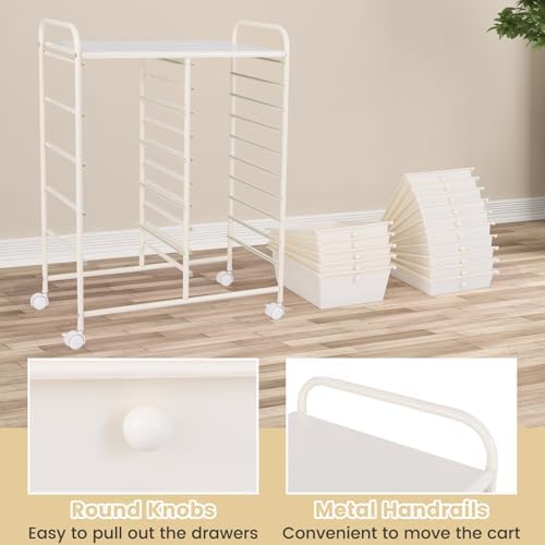 GOFLAME 15-Drawer Rolling Storage Cart, Craft Storage Cart with Removable Drawers & Lockable Wheels, Art Cart Supply Storage Organizer for Home Office Classroom, White