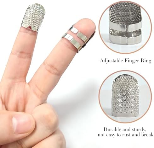 ZESION 4Pcs Sewing Thimbles, Adjustable Metal Thimbles for Hand Sewing Finger Protector, Quilting Craft Accessories for Knitting Needlework DIY Tools, Silver(2 Sizes, S/M)
