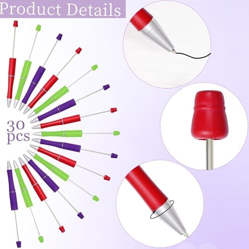 30Pcs Halloween Beadable Pens Beaded Ballpoint Pens Bulk for DIY Purple