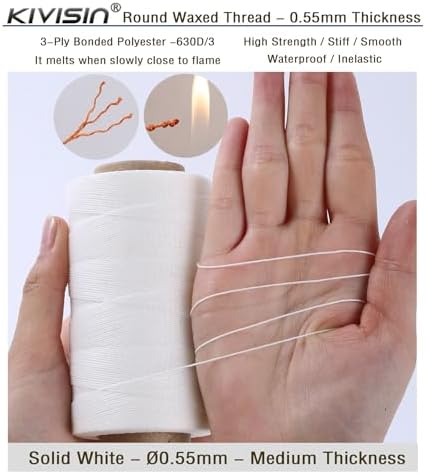 Sturdy Bonded Waxed Polyester Thread, 0.55mm, 437 Yards Wax String Cord - White for Leather, Hand Sewing, Beading, Stitching, Bookbinding, Bracelets and Macrame Jewelry Making