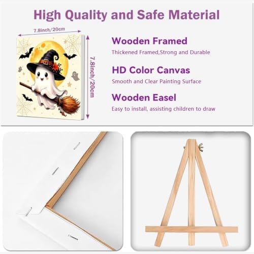 4 Pack Halloween Paint by Numbers Kit for Kids with Frame Easy 8x8 inch