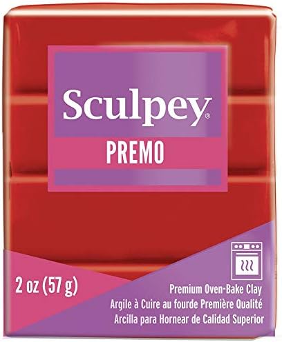 Sculpey Premo Polymer Oven-Bake Clay, Cadmium Red Hue, Non Toxic, 2 oz. bar, Great for jewelry making, holiday, DIY, mixed media and more. Premium clay Great for clayers and artists.
