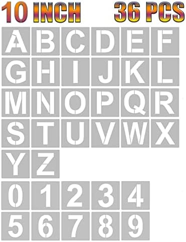 YEAJON 10 Inch Letter Stencils and Numbers, 36 Pcs Alphabet Art Craft Stencils, Reusable Plastic Templates for Wood, Wall, Fabric, Rock, Signage, DIY Art Projects (10 Inch)