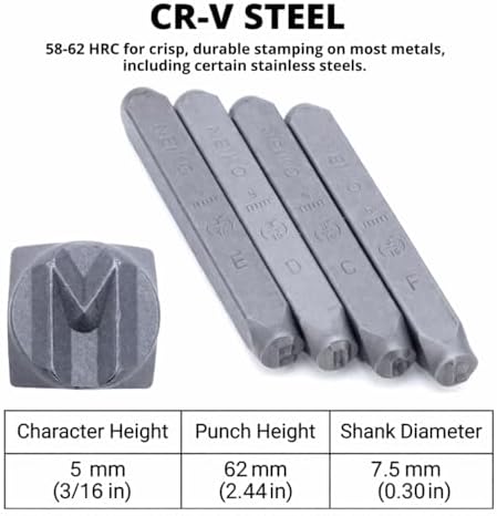 NEIKO 02633A Number and Letter Punch Set with Heat-Treated Steel Punches, Imprinting & Arts and Crafts, 3/16" (5 MM) Shaft, 36 Pc Stamp Set, Uppercase Letter & Number Punch Set (A-Z / 0-8 / "&")