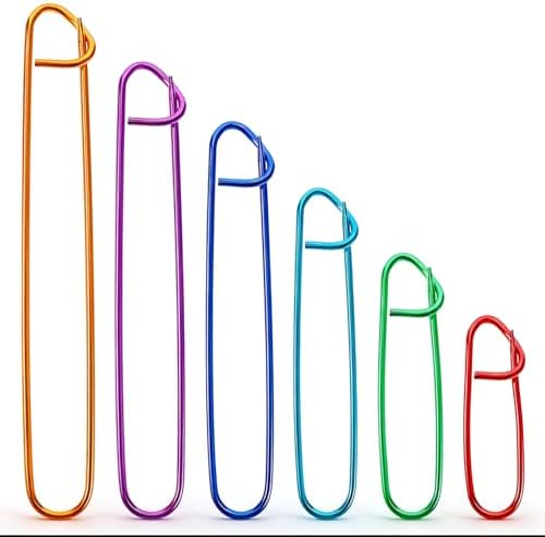 IOGOG 6 Pcs Knitting Stitch Holders, 6 Size Aluminum Stitch Holders for Knitting, Color-Coded Stitch Holder Set, Large Safety Pins for Sweaters, Scarves, Crochet & DIY Craft Projects (6 Colors)