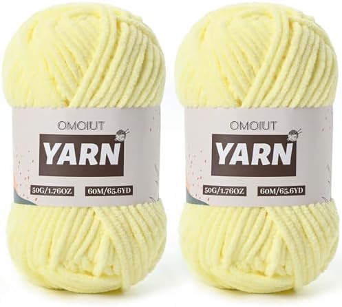 2 Packs Plush Chenille Chunky Crochet Yarn - Baby Yarn for Crocheting Soft - Velvet Yarns Knitting for Blankets Crafts - Fluffy Amigurumi Yarns 100g/131yds (2 Lemon Yellow)