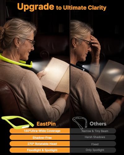 Book Light with Storage Case, Dimmable Neck Light for Reading