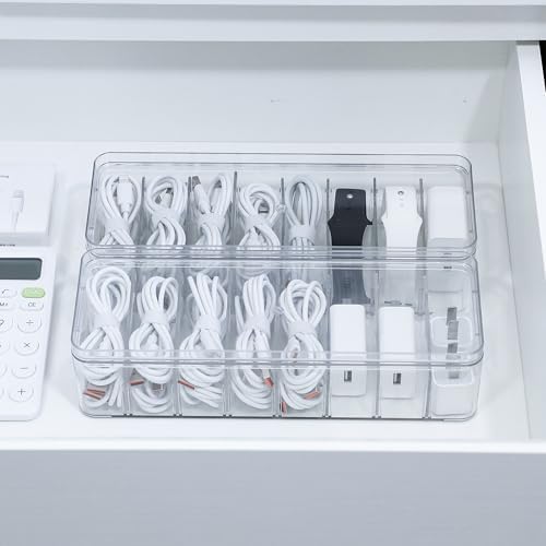 Plastic Cord Storage Organizer for Desk Drawer, Clear, with Lid