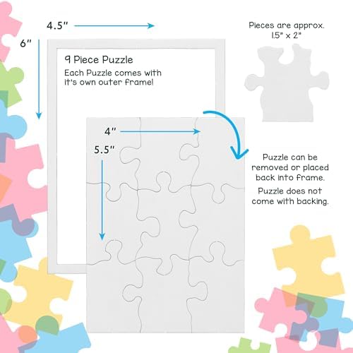 Hygloss 12 Blank Jigsaw Puzzles– 4 x 5.5 Inch, 9 Pieces Each – DYI Party Invites, Perfect for Decorating, Kids' Activities, Arts & Crafts or Party Favors - Puzzle Pieces to Draw On for Crafts