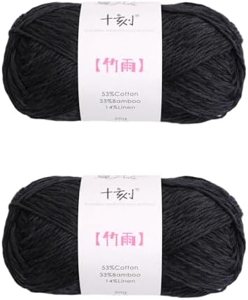 Cotton, Bamboo,Linen Blended Yarn 2 Skeins 50g/1.76oz- 17 Black