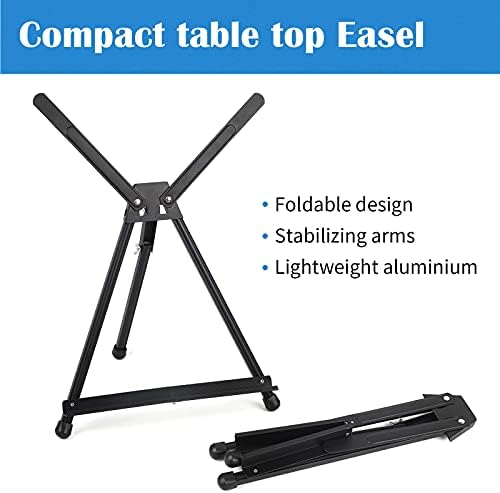 Falling in Art 1 Pack 15" to 21" Tabletop Easel for Painting & Display | Black Aluminum Tripod with Rubber Feet, Holds Canvas, Paintings, Books, Photos, Signs