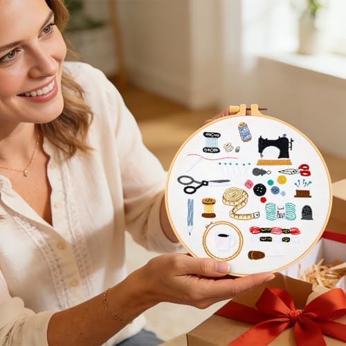 Crafmanoe Hand Embroidery Kits for Beginners Adults, Crewel Embroidery DIY Kits, Stamped Cross Stitch Kits for Beginners Adults Craft Kits for Women, Entire Set of Embroidery Supplies & Video Tutorial