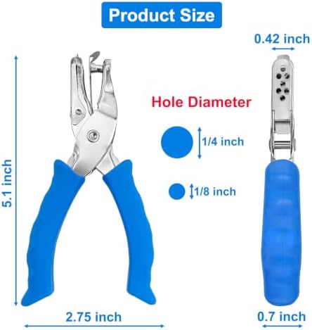 Single Hole Punch 2 Pack, 1/4" and 1/8" Hole Punch with Soft Grip Blue
