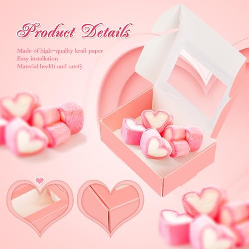 Zonon 60 Pcs Soap Boxes for Homemade Packaging, Mini Kraft Boxes with Window for Bakery Candy Soap Making Gift Packaging, 3.7x2.6x1.4 Inch (Pink)