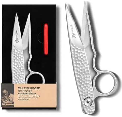 Premium Sewing Scissors, Sharp Precision Thread Snips with Stainless Steel Blades, Upgrade Small Craft Scissors with Silver Hammered Handle for Embroidery, Quilting, Fabric, & DIY Projects