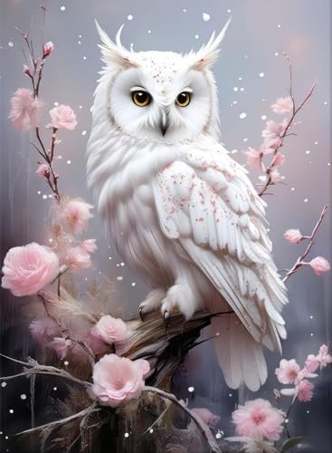AIBOERL Diamond Art Kits for Adults，DIY Owl Diamond Painting Wall Decor | Round Drill Flower Diamond Painting for Beginners DIY Rhinestone 5D Diamond dots(Gemstone Craft)Wall Art Gift 12x16IN