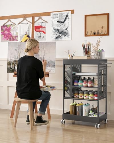 Rolling Utility Art Cart with Paint Storage & Brush Organizer,Black
