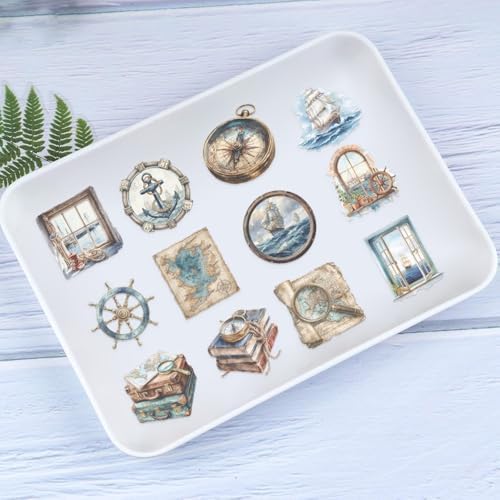 50 PCS Retro Sailing Stickers for Scrapbooking Journaling Junk Journal Scrapbook Supplies - Waterproof Transparent PET Aesthetic Decals for Resin Crafts Decorative Art Crafts (Retro-2)