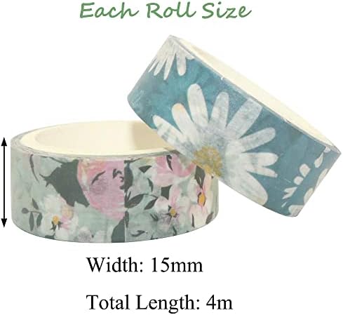 Spring Flower Washi Tape Set 10 rolls - 15 mm Floral Decorative Tape