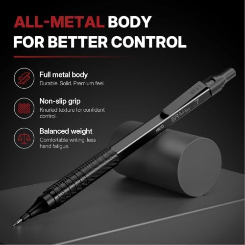 WUO 0.7mm Mechanical Pencil Set, 3 Pack Black Metal Drafting Pencils